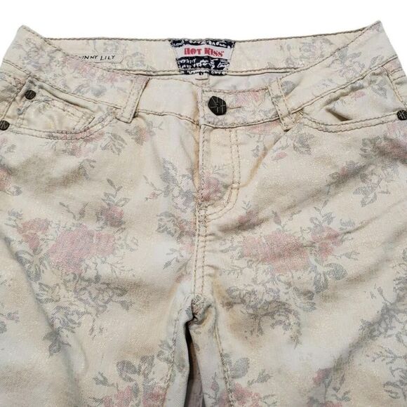 Hot Kiss Jeans Size 8 Skinny Lily Floral Denim Pants Metallic/ Glitter/ Shiny - Picture 3 of 3